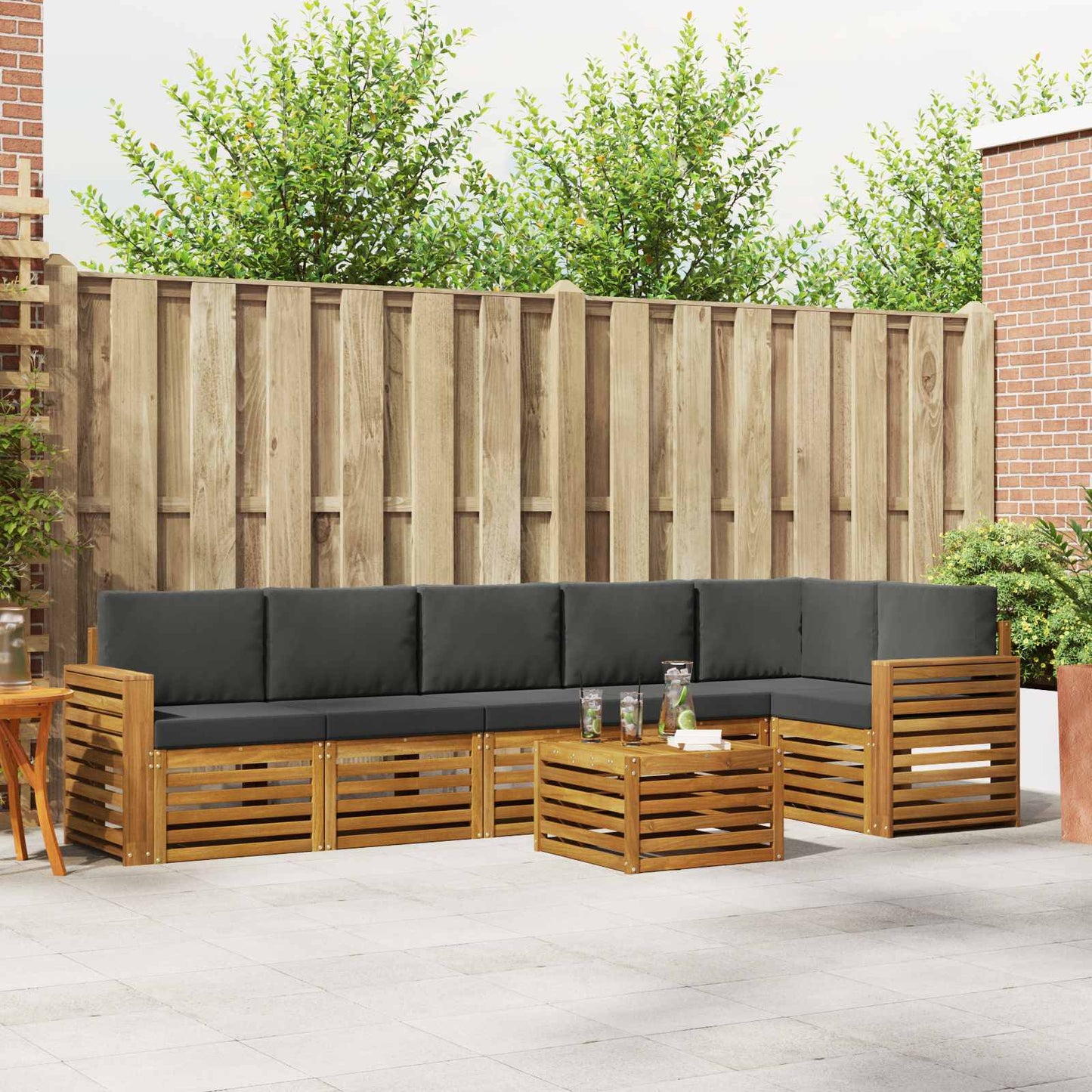Set divano sezionale con cuscino 7 pcs Naturale e Antracite | homemem39