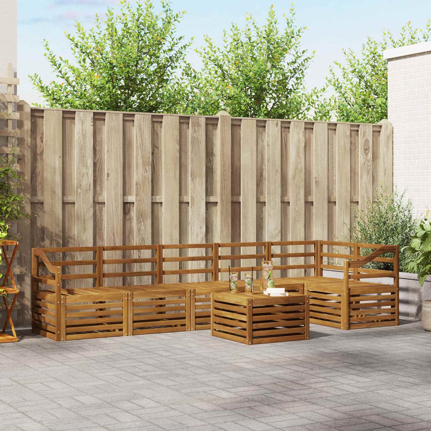 Set divano sezionale 7 pcs Naturale Legno di Acacia Massello | homemem39