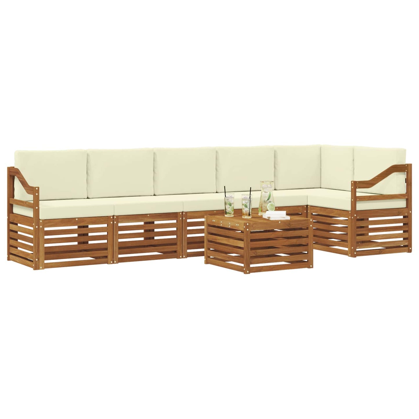 Set divano sezionale con cuscino 7 pcs Naturale e Crema | homemem39