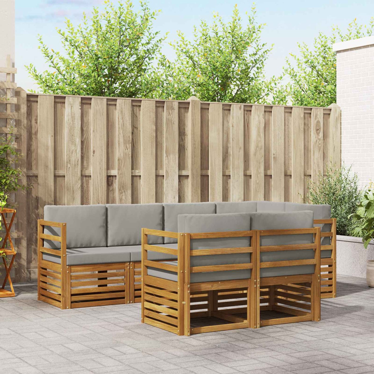 Set divano sezionale con cuscino 7 pcs Grigio Naturale e Chiaro