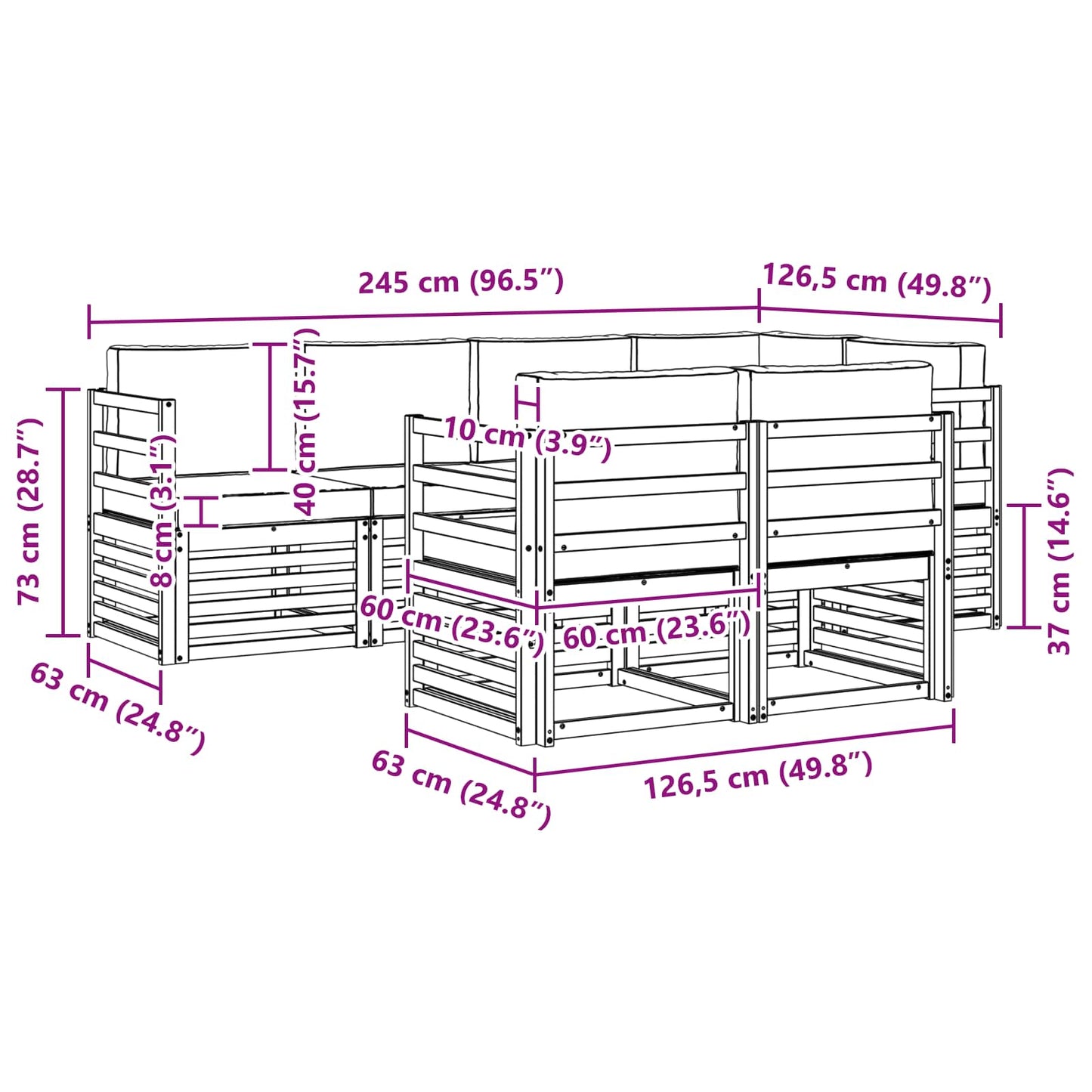Set divano sezionale con cuscino 7 pcs Naturale e Antracite | homemem39