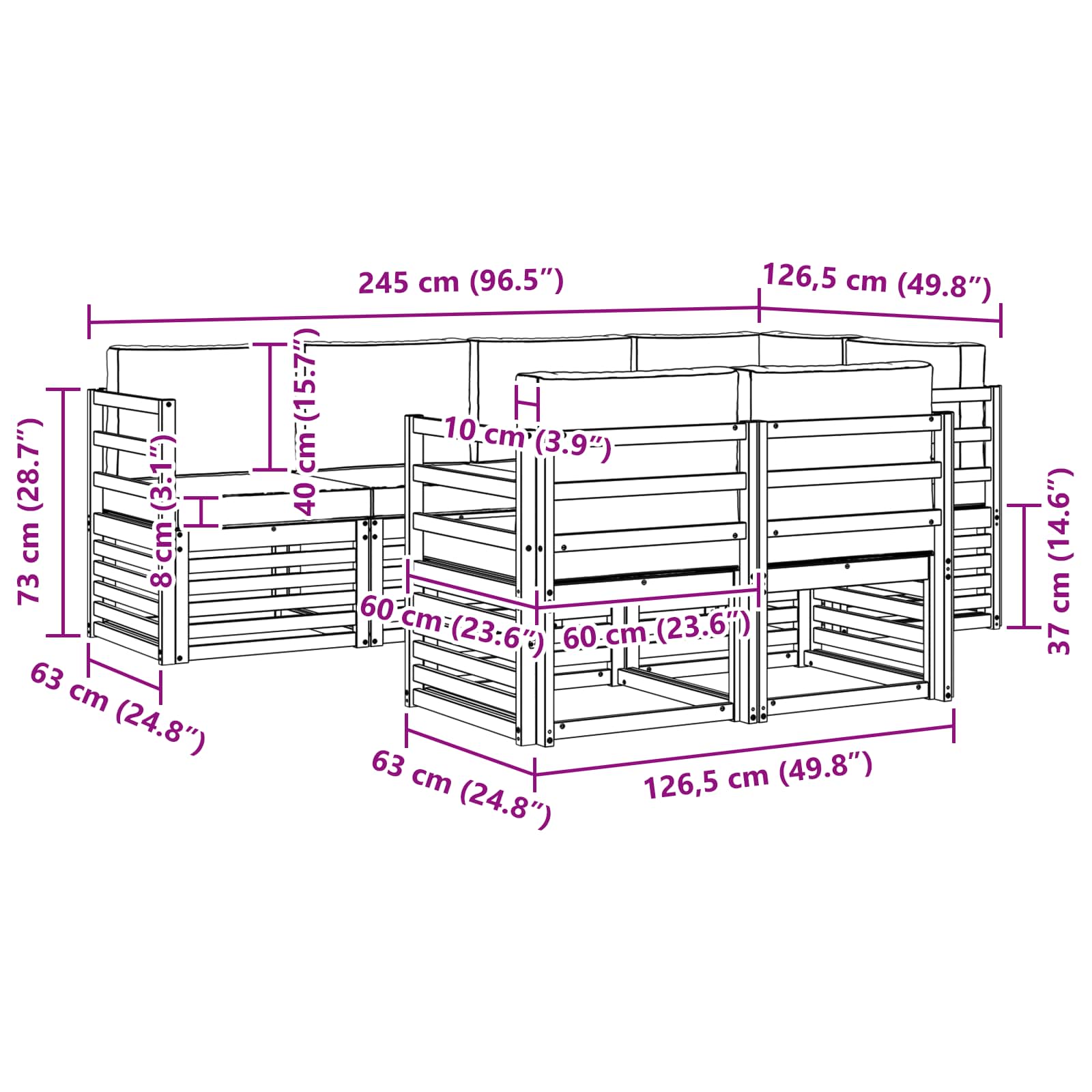 Set divano sezionale con cuscino 7 pcs Naturale e Antracite | homemem39