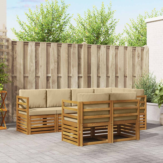 Set divano sezionale con cuscino 7 pcs Naturale e Beige | homemem39