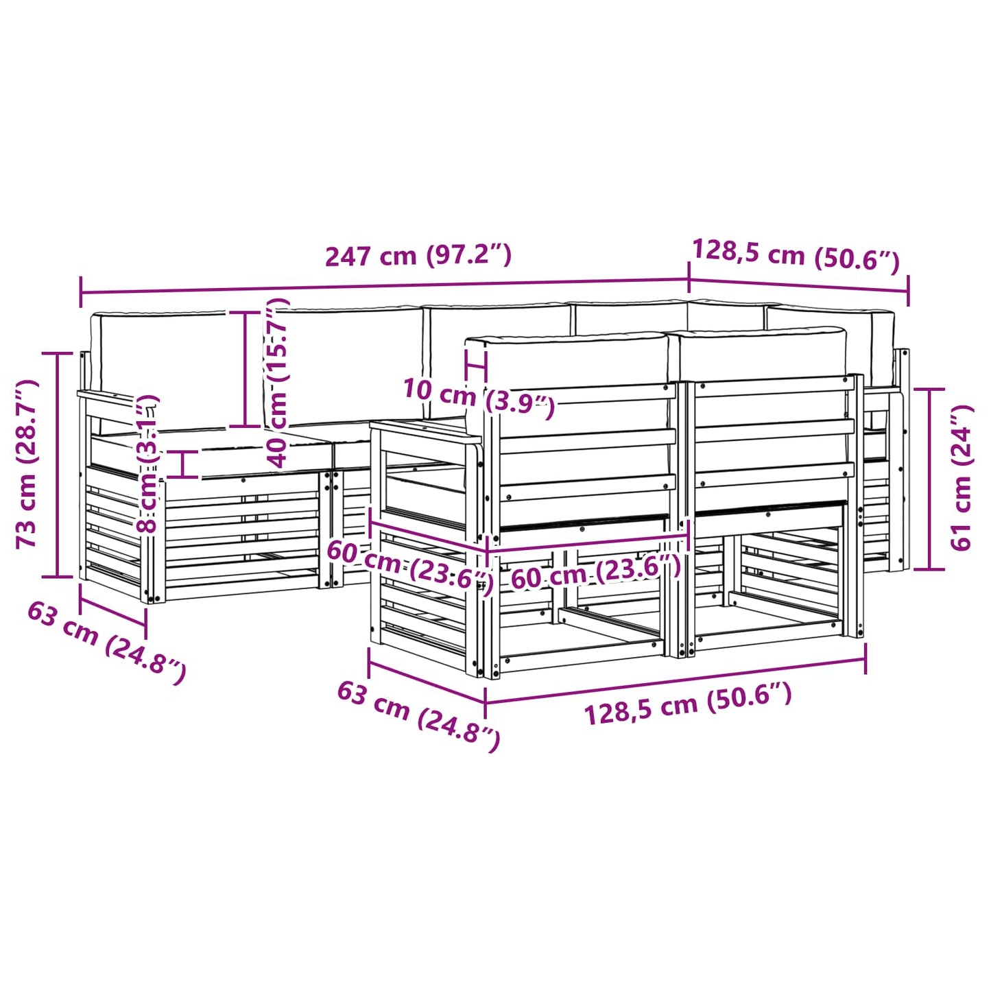 Set divano sezionale con cuscino 7 pcs Naturale e Antracite | homemem39