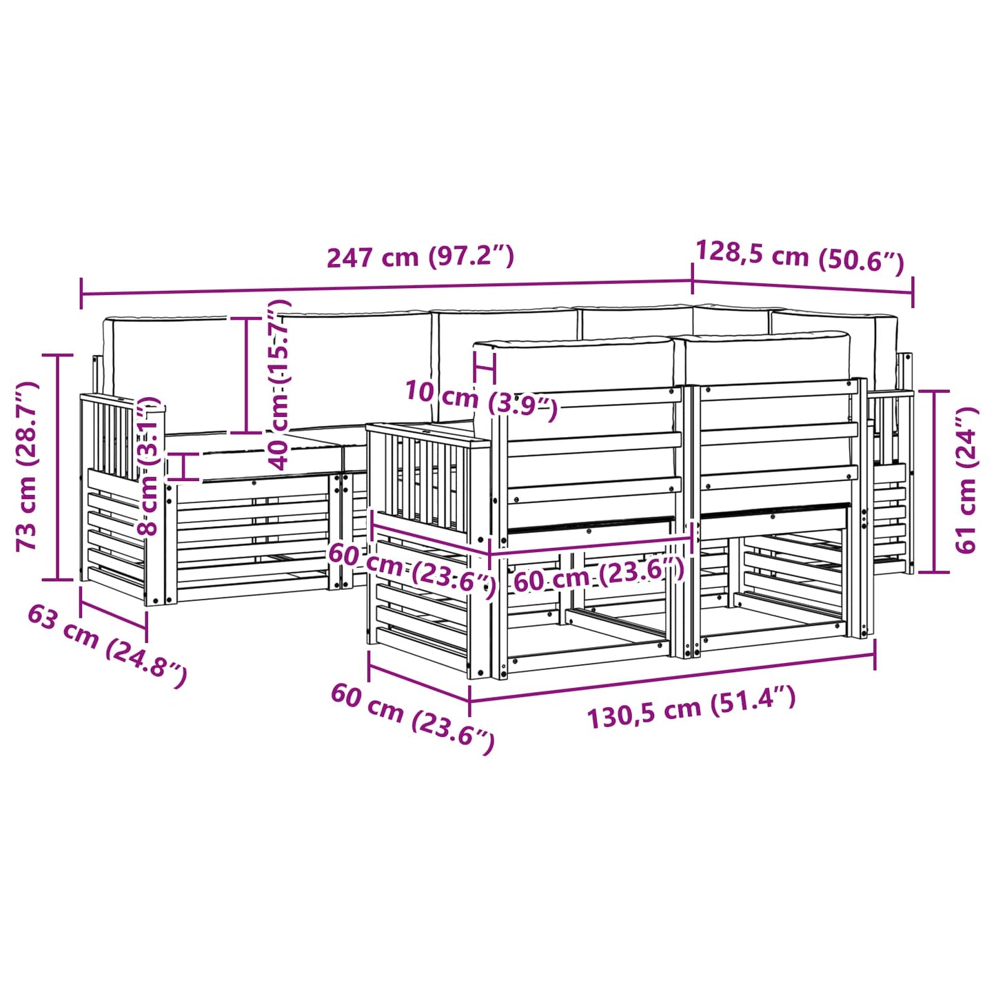Set divano sezionale con cuscino 7 pcs Naturale e Antracite | homemem39