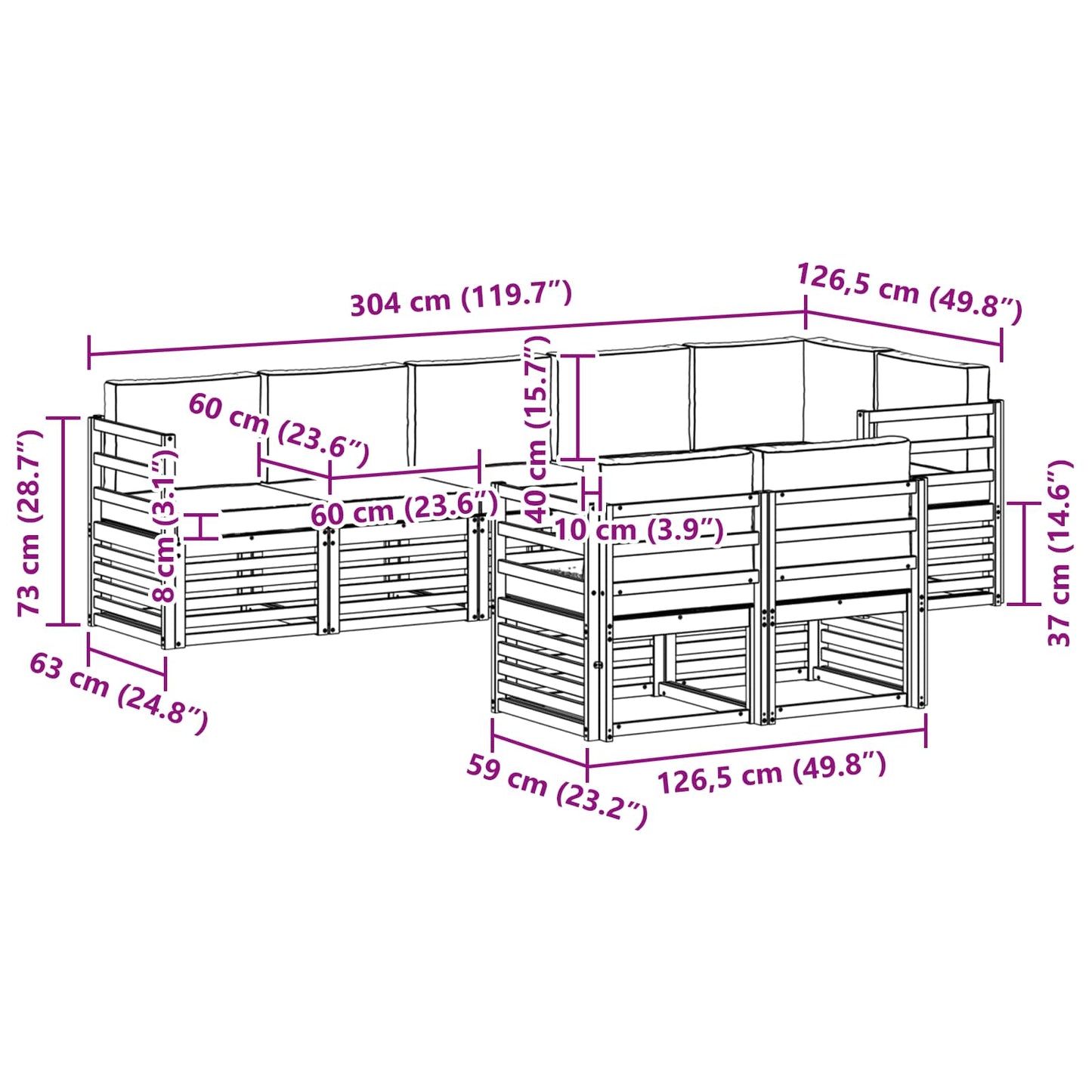 Set divani 8 pcs Naturale e Crema Legno di Acacia Massello | homemem39