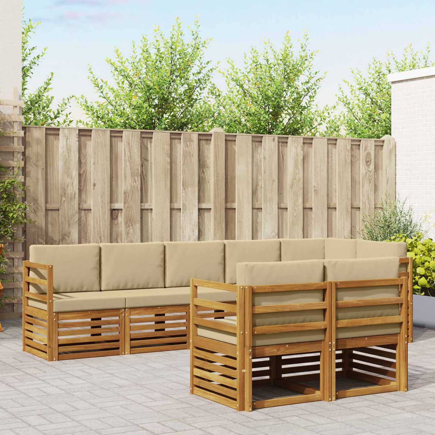 Set divani 8 pcs Naturale e Beige Legno di Acacia Massello