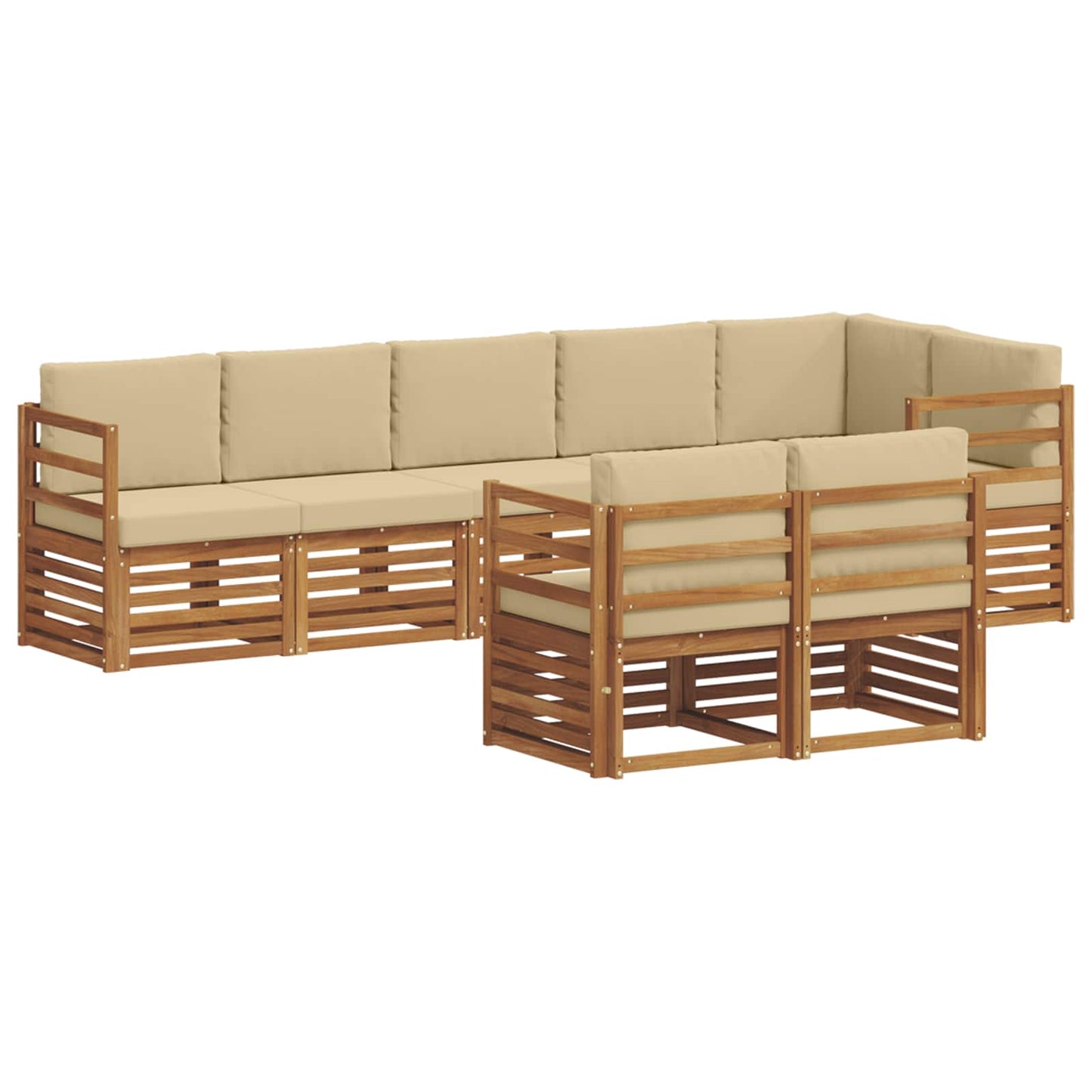 Set divani 8 pcs Naturale e Beige Legno di Acacia Massello