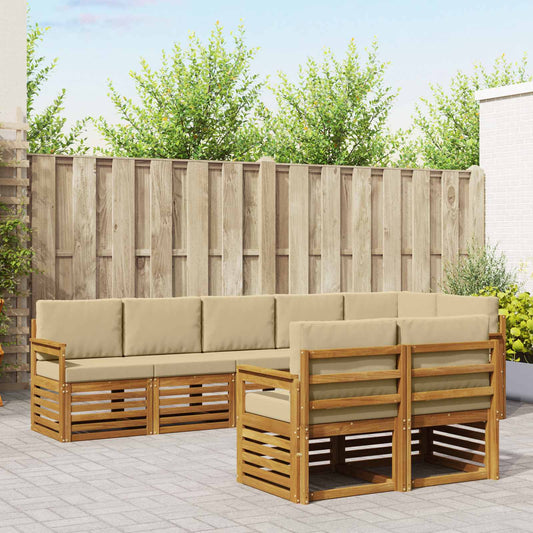 Set divani 8 pcs Naturale e Beige Legno di Acacia Massello
