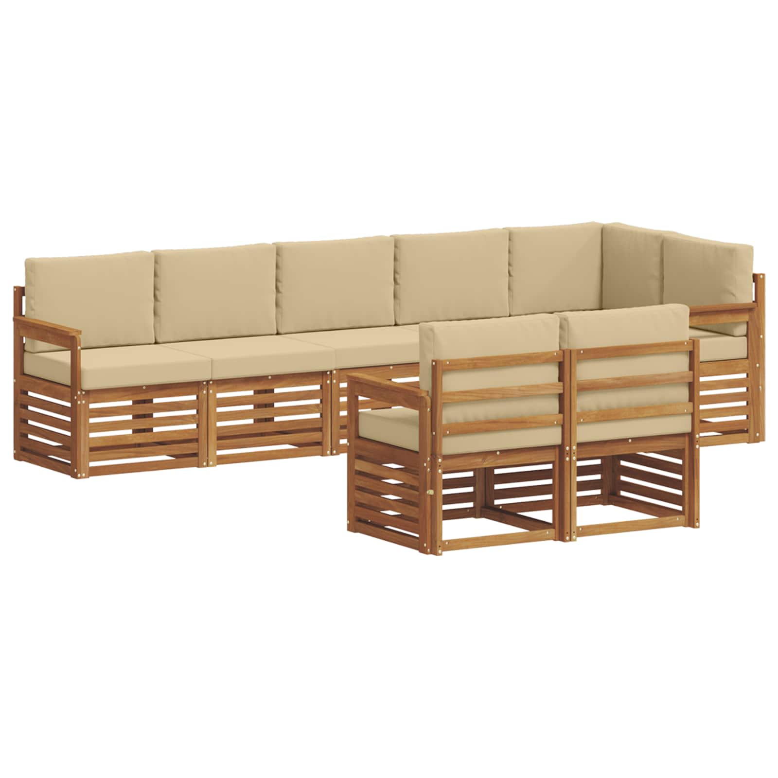 Set divani 8 pcs Naturale e Beige Legno di Acacia Massello | homemem39