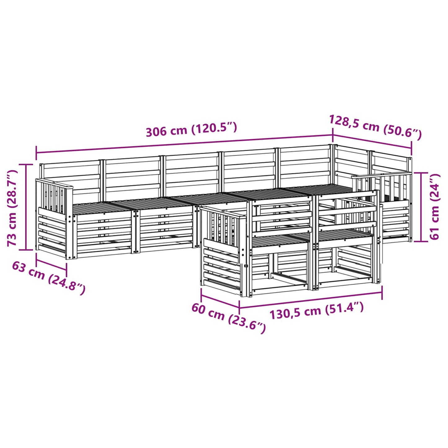 Set divani 8 pcs Naturale Legno di Acacia Massello | homemem39