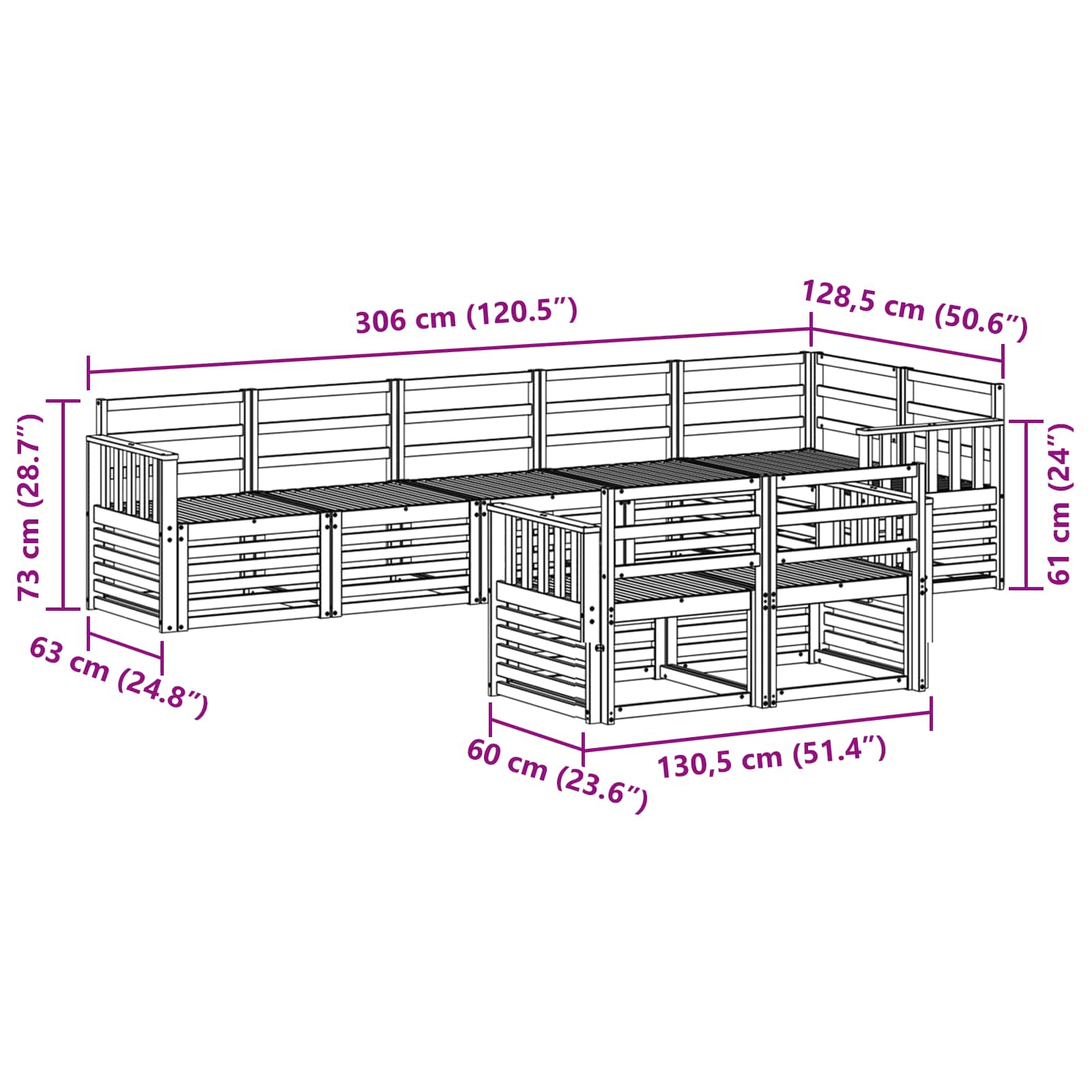 Set divani 8 pcs Naturale Legno di Acacia Massello | homemem39