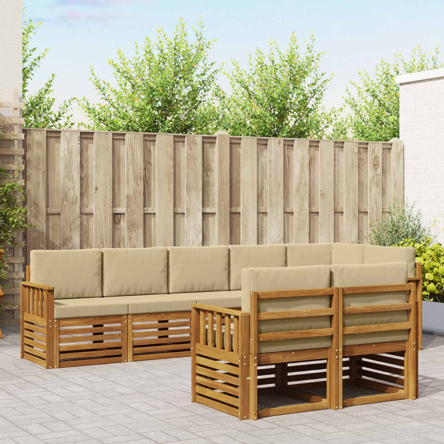 Set divani 8 pcs Naturale e Beige Legno di Acacia Massello