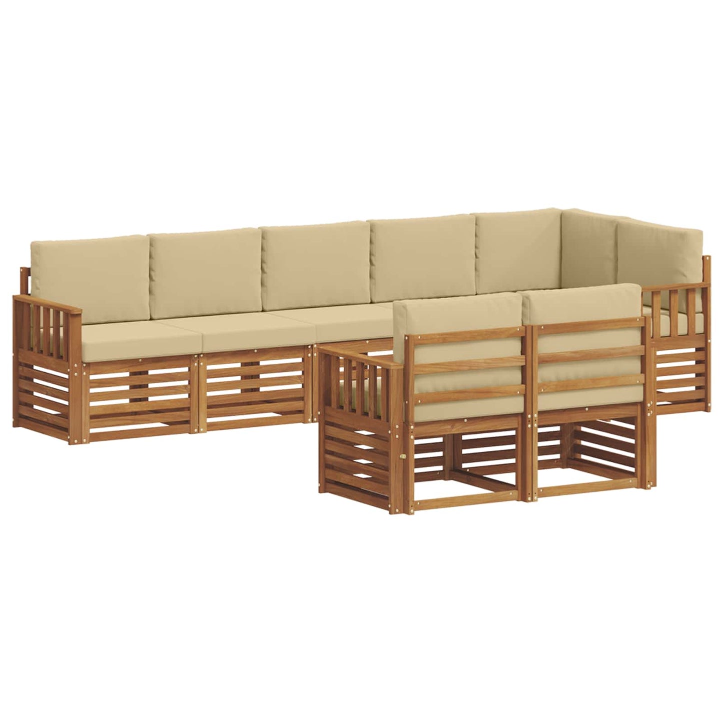 Set divani 8 pcs Naturale e Beige Legno di Acacia Massello