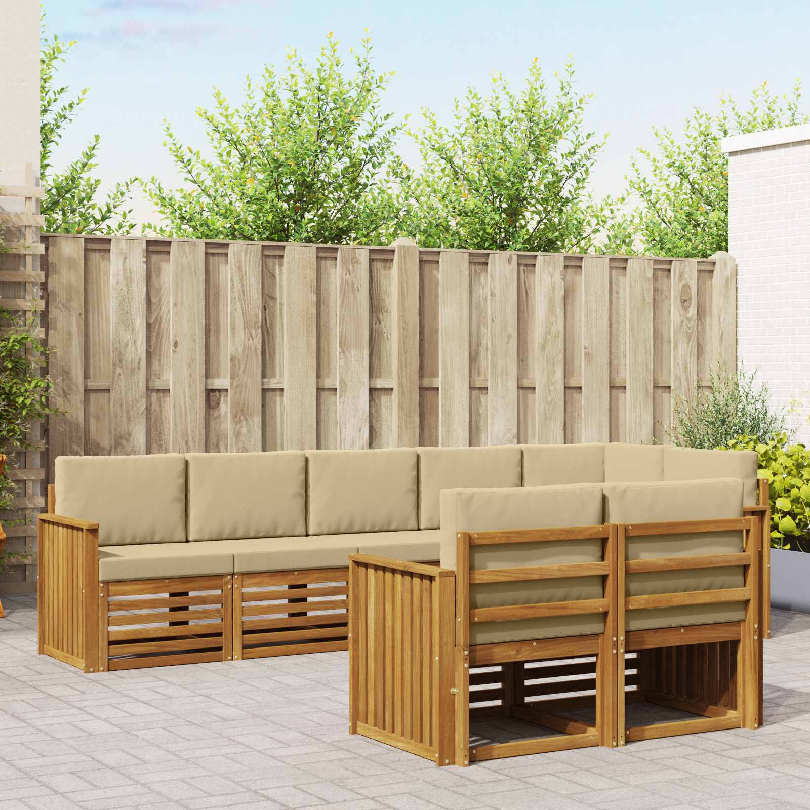 Set divani 8 pcs Naturale e Beige Legno di Acacia Massello | homemem39