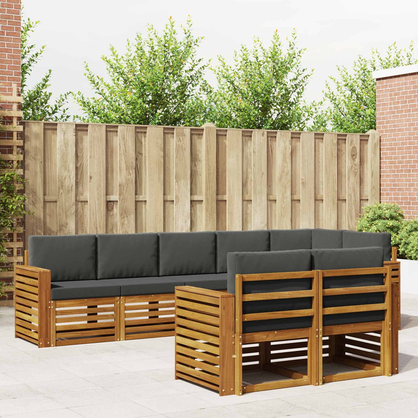 Set divani 8 pcs Naturale e Antracite Legno di Acacia Massello