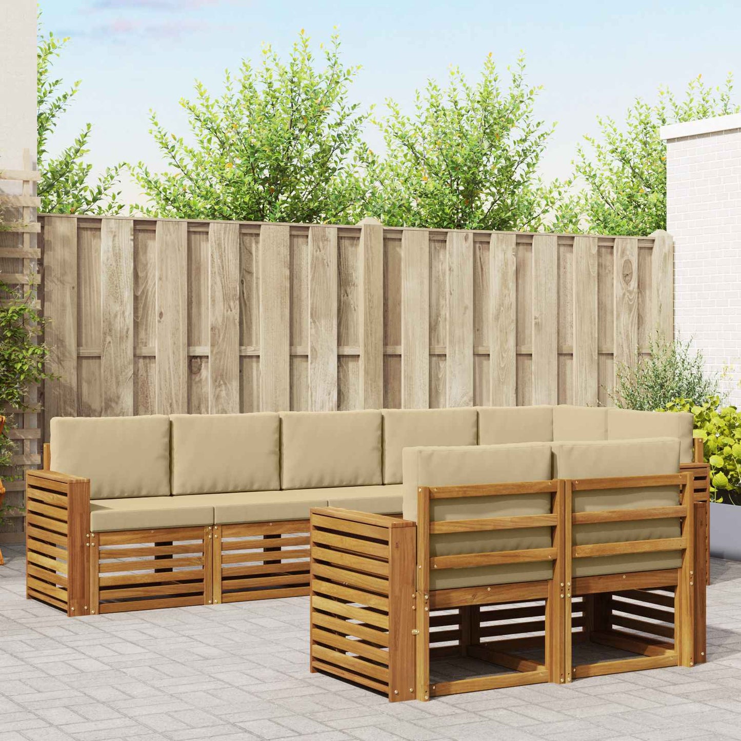 Set divani 8 pcs Naturale e Beige Legno di Acacia Massello | homemem39