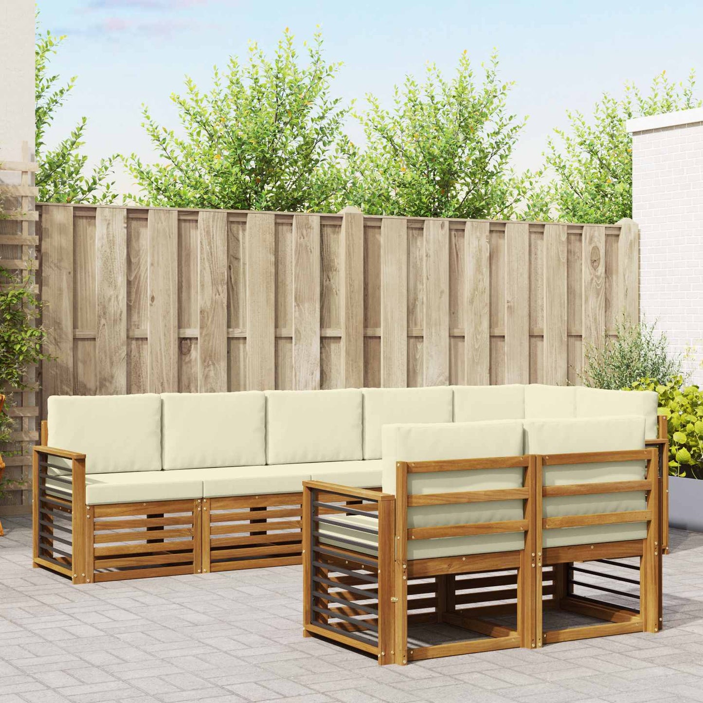 Set divani 8 pcs Naturale e Crema Legno di Acacia Massello