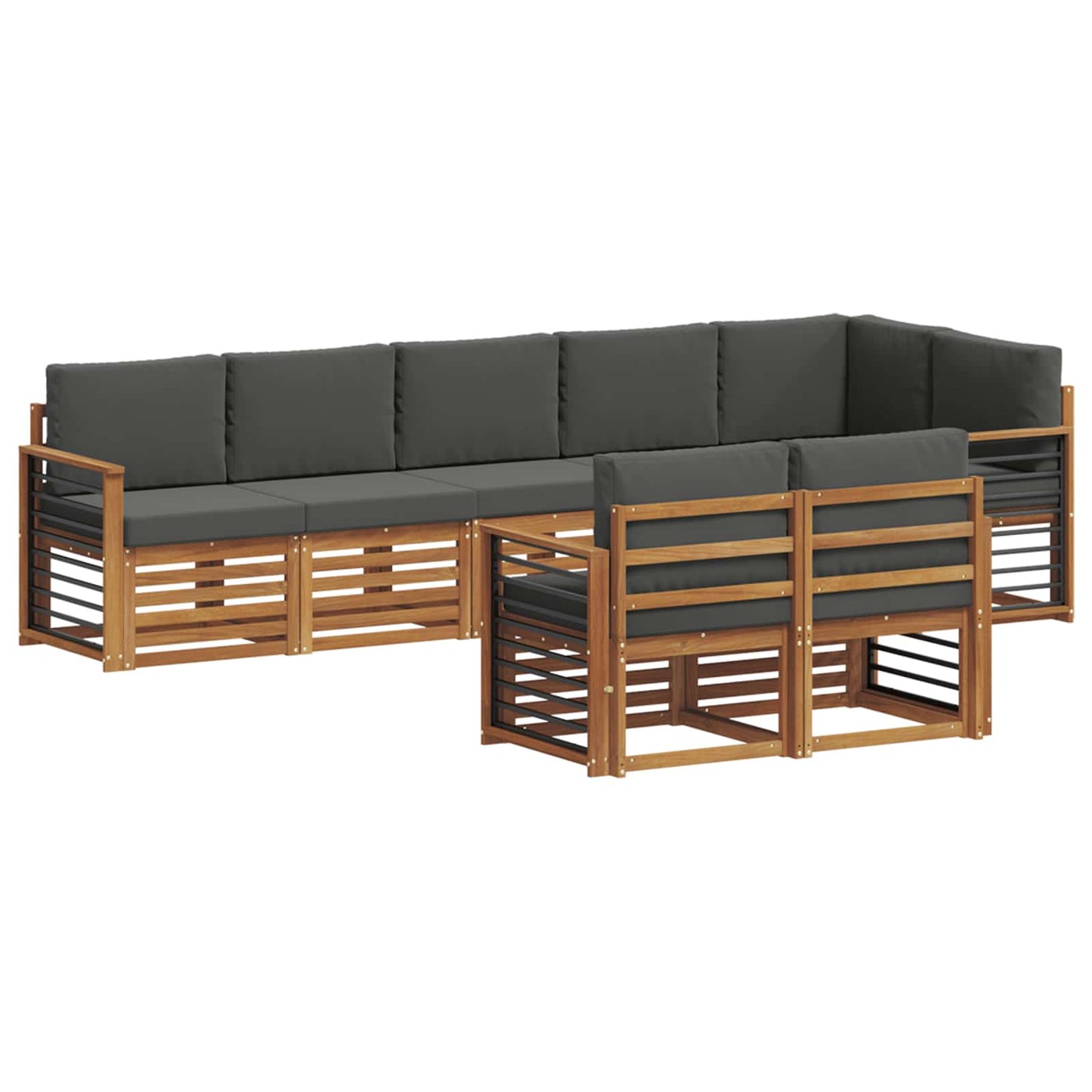 Set divani 8 pcs Naturale e Antracite Legno di Acacia Massello