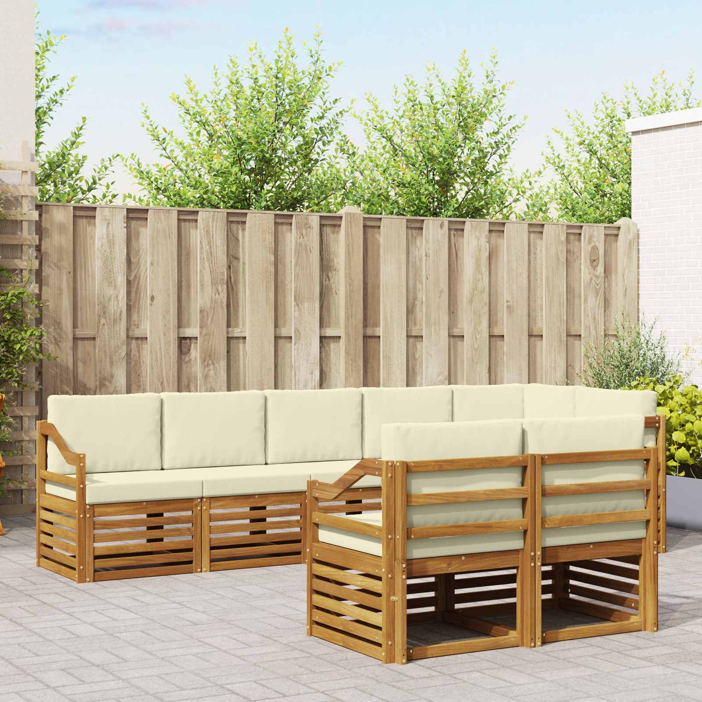 Set divani 8 pcs Naturale e Crema Legno di Acacia Massello | homemem39
