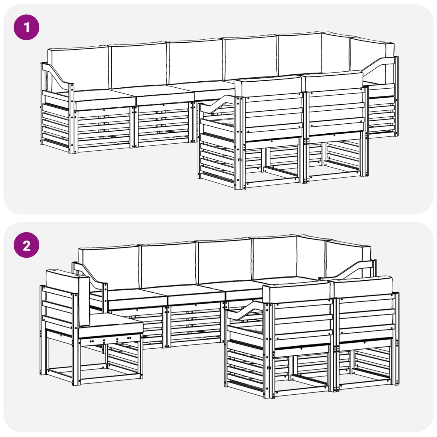 Set divani 8 pcs Naturale e Antracite Legno di Acacia Massello | homemem39