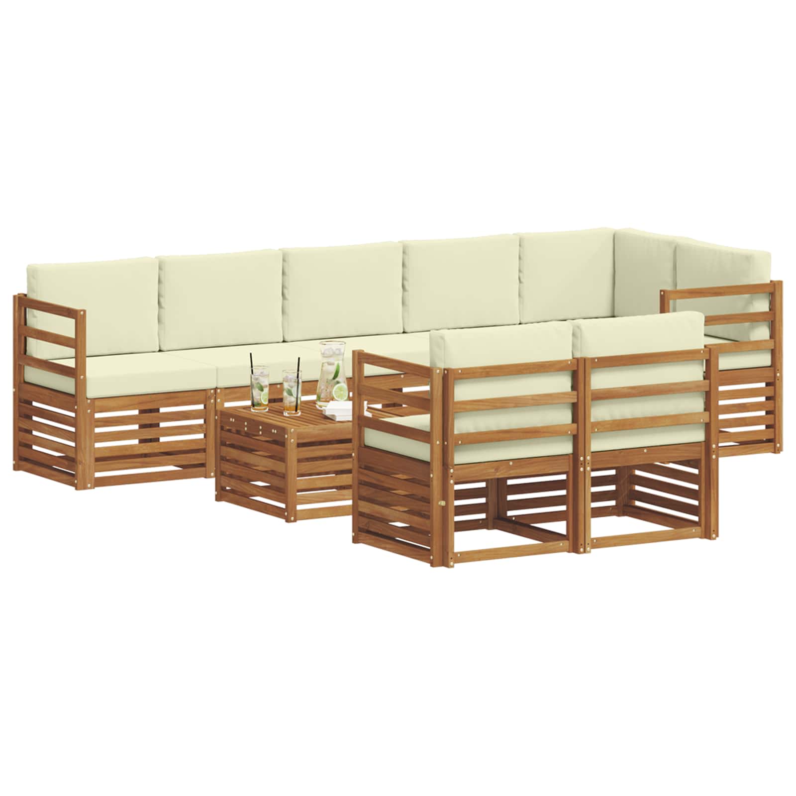 Set divani 9 pcs Naturale e Crema Legno di Acacia Massello | homemem39