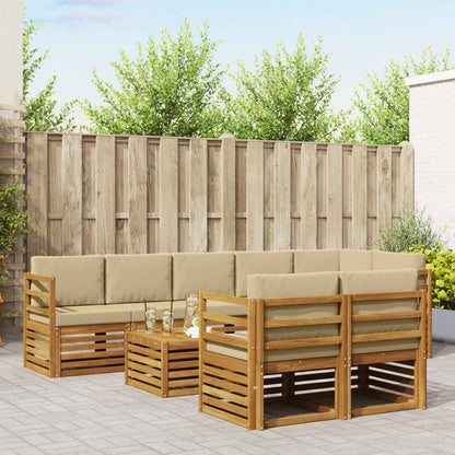 Set divani 9 pcs Naturale e Beige Legno di Acacia Massello
