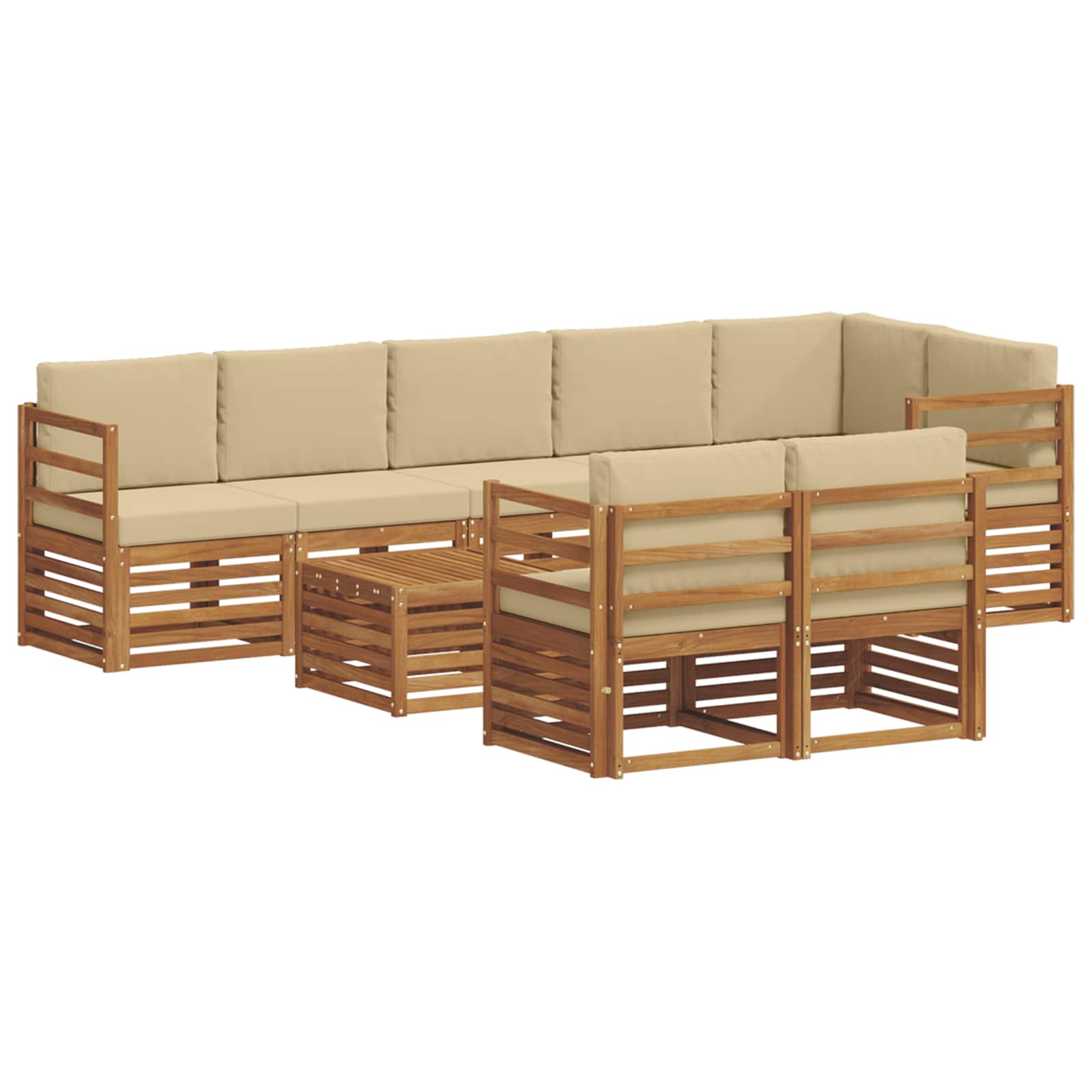 Set divani 9 pcs Naturale e Beige Legno di Acacia Massello | homemem39