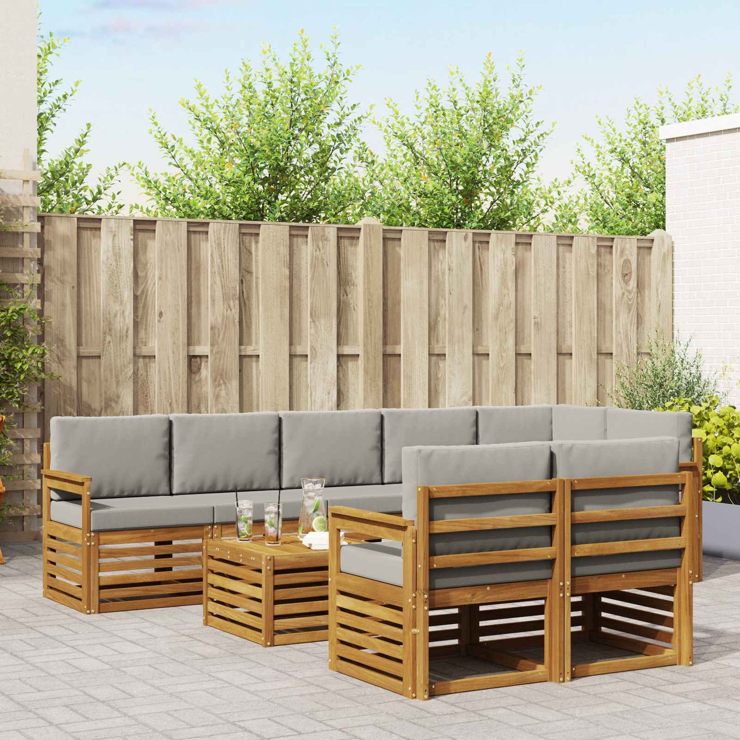 Set divani con cuscino 9 pcs Grigio Naturale e Chiaro