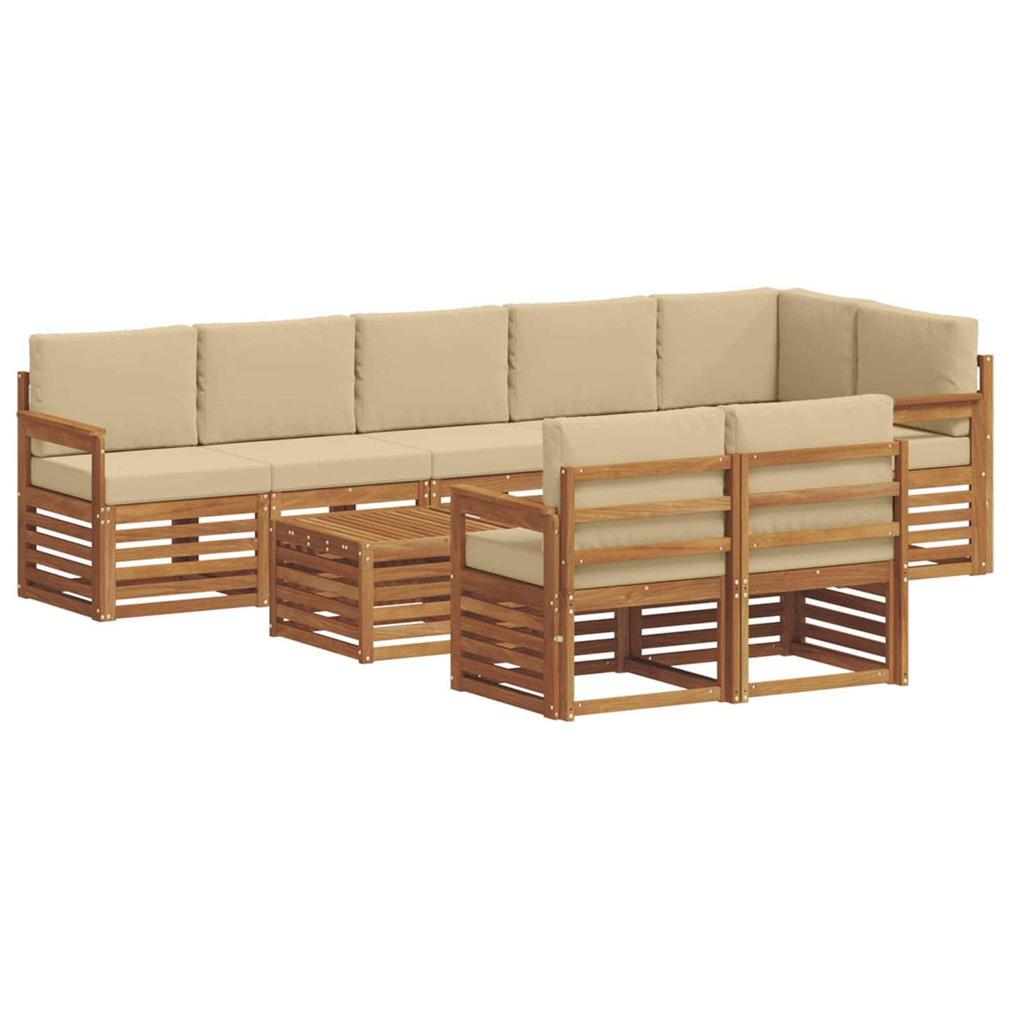 Set divani 9 pcs Naturale e Beige Legno di Acacia Massello