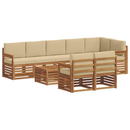 Set divani 9 pcs Naturale e Beige Legno di Acacia Massello