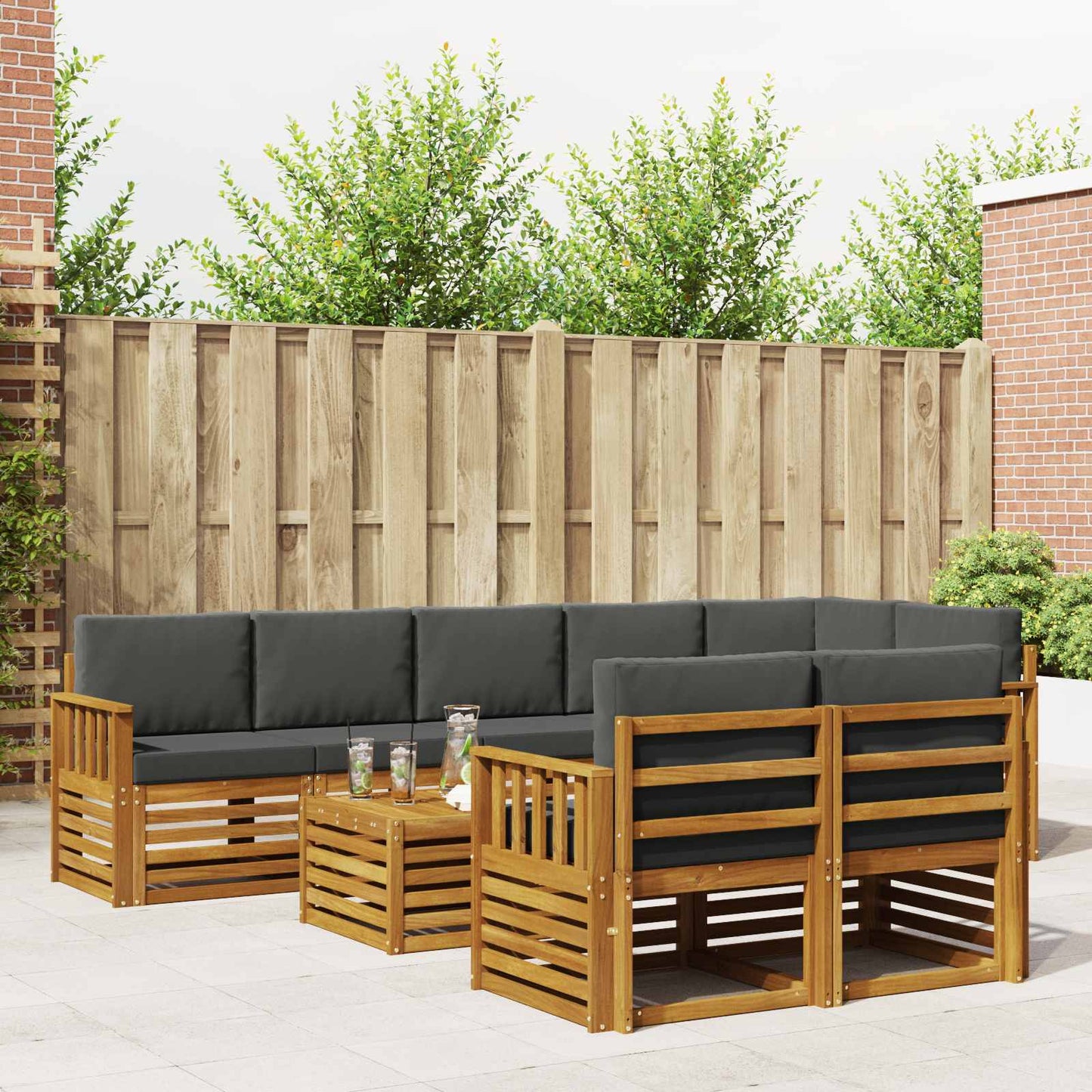 Set divani 9 pcs Naturale e Antracite Legno di Acacia Massello