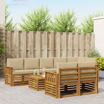 Set divani 9 pcs Naturale e Beige Legno di Acacia Massello