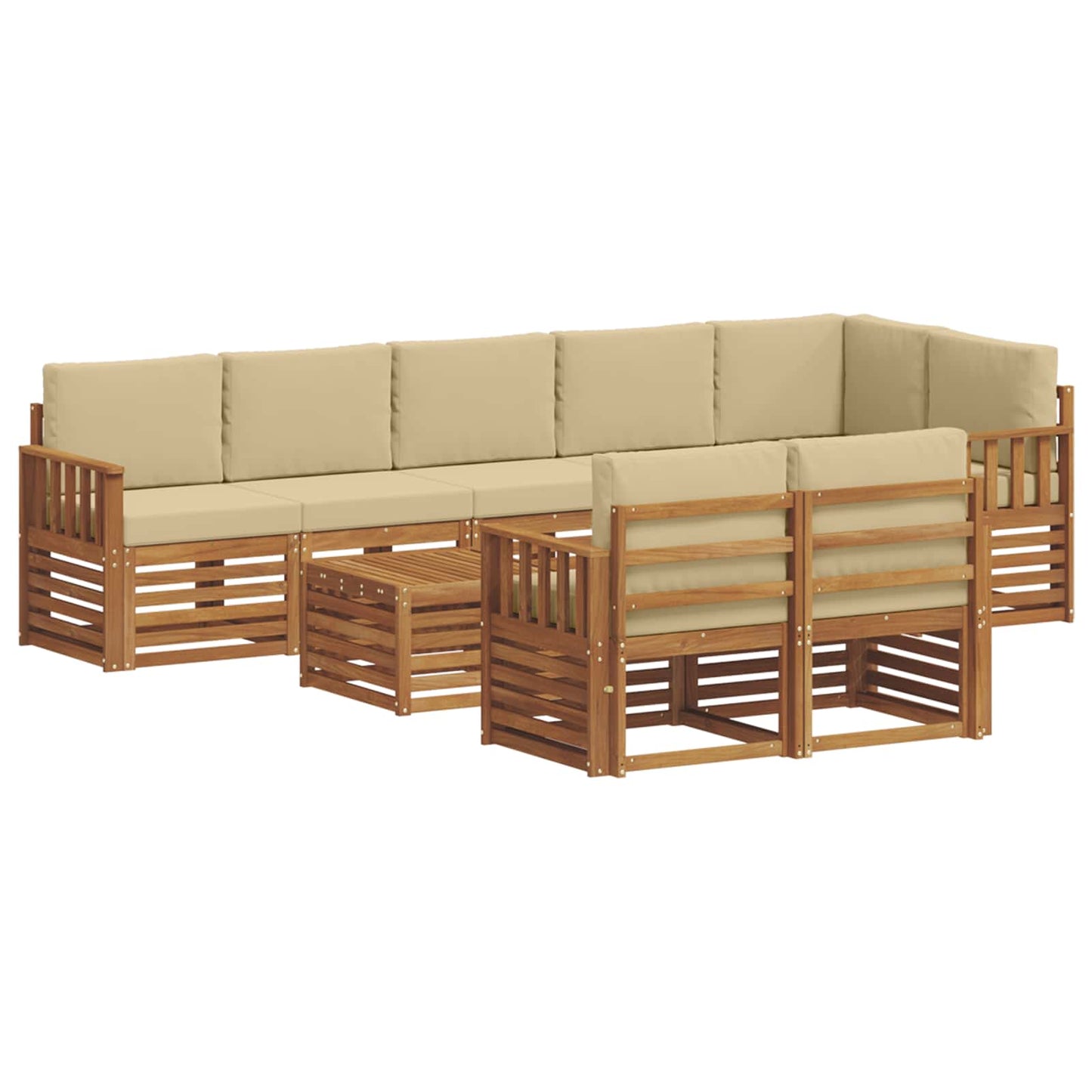 Set divani 9 pcs Naturale e Beige Legno di Acacia Massello