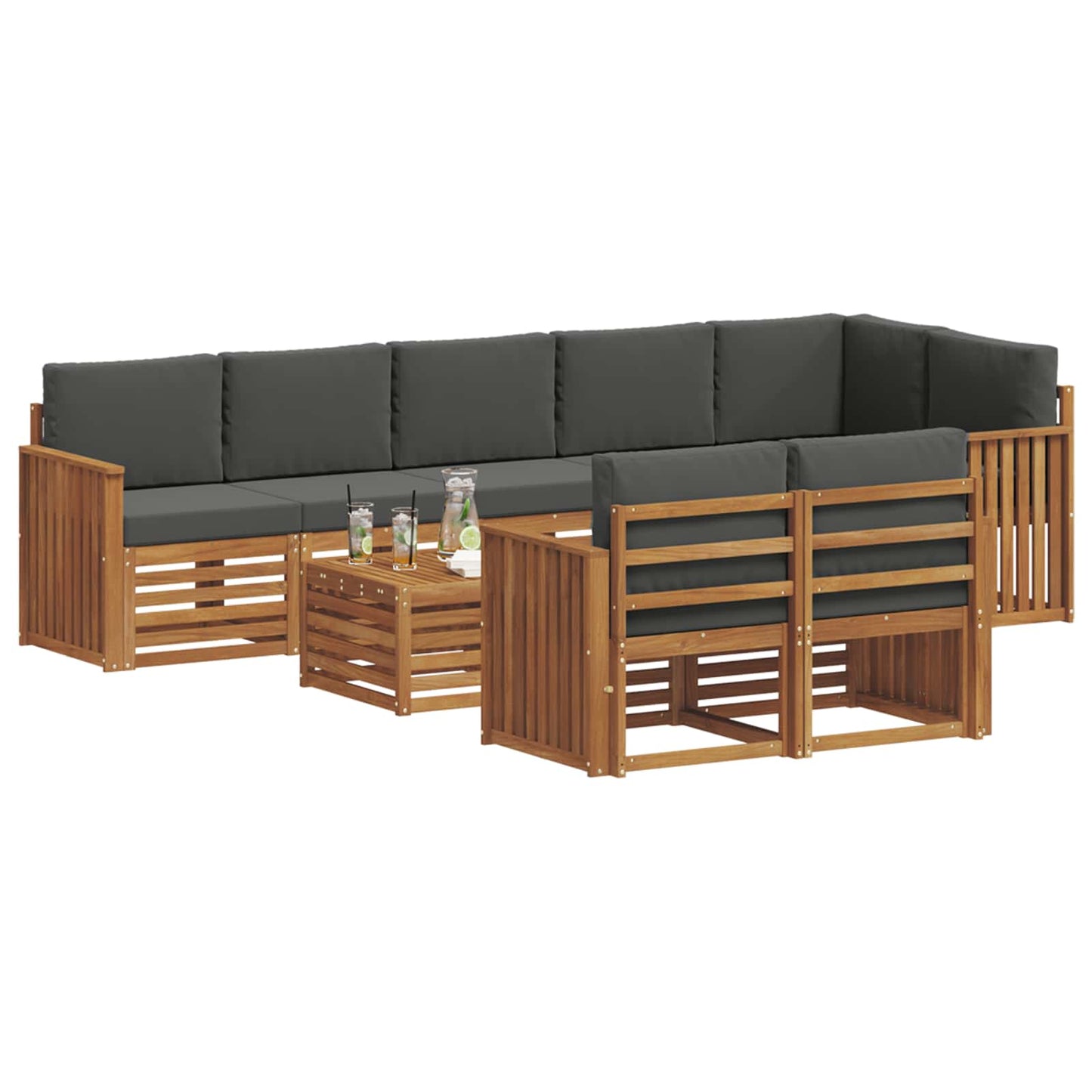 Set divani 9 pcs Naturale e Antracite Legno di Acacia Massello | homemem39