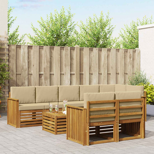 Set divani 9 pcs Naturale e Beige Legno di Acacia Massello