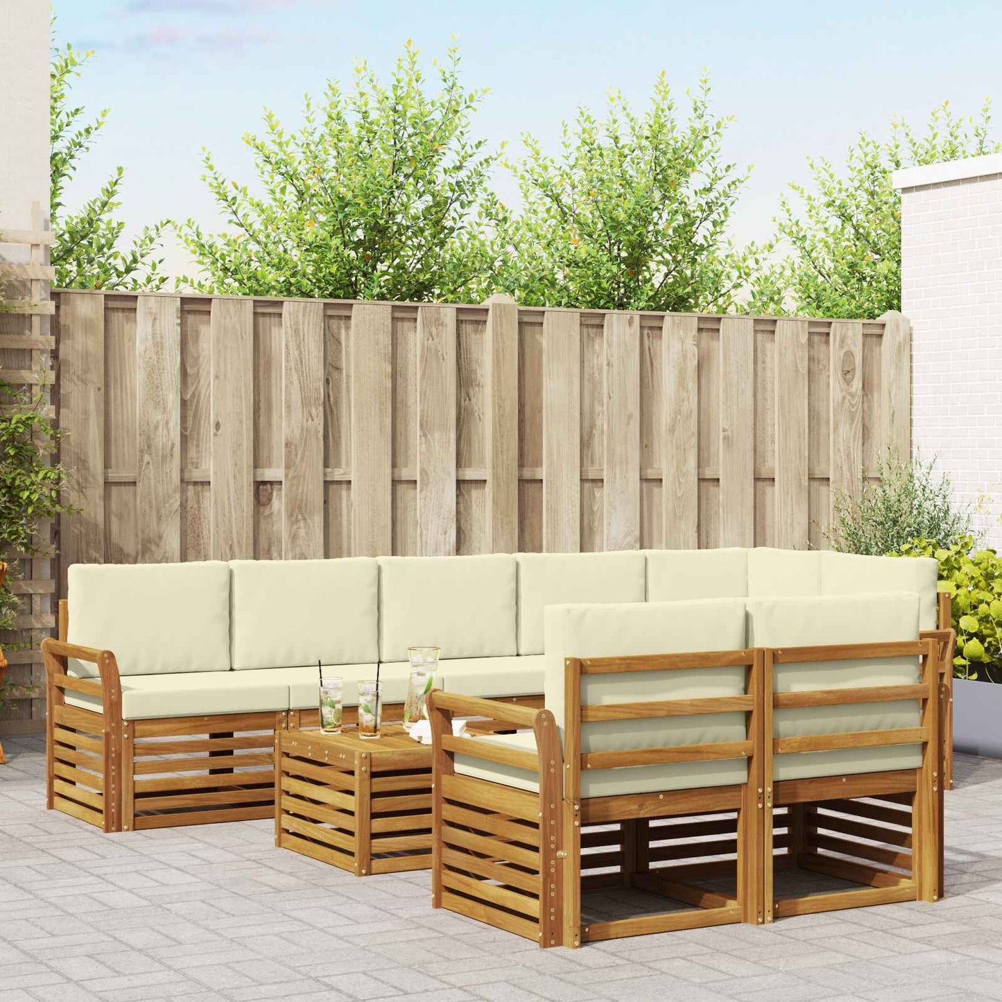 Set divani 9 pcs Naturale e Crema Legno di Acacia Massello