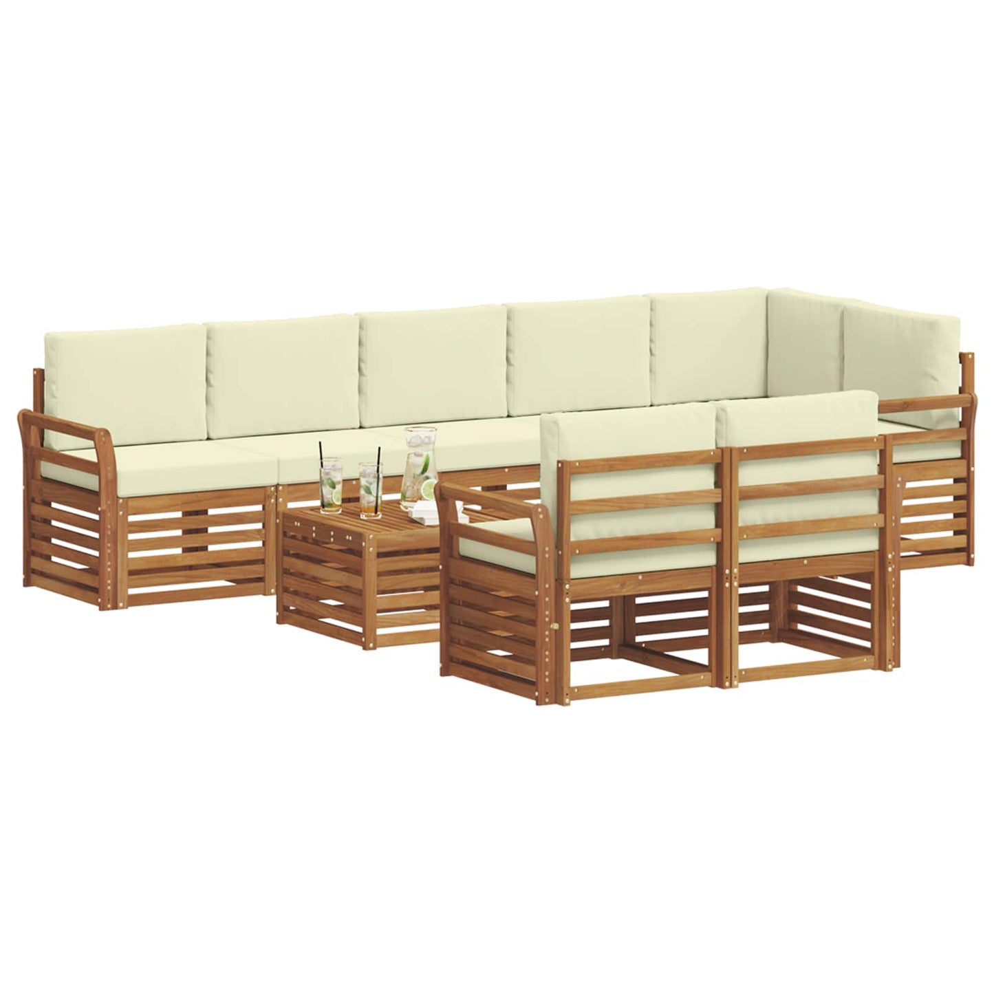 Set divani 9 pcs Naturale e Crema Legno di Acacia Massello