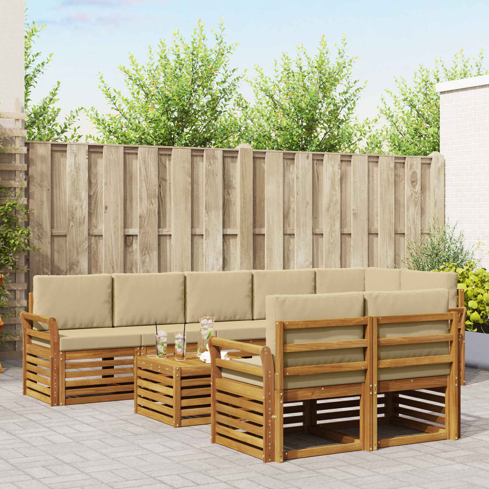 Set divani 9 pcs Naturale e Beige Legno di Acacia Massello | homemem39