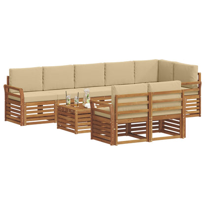 Set divani 9 pcs Naturale e Beige Legno di Acacia Massello | homemem39