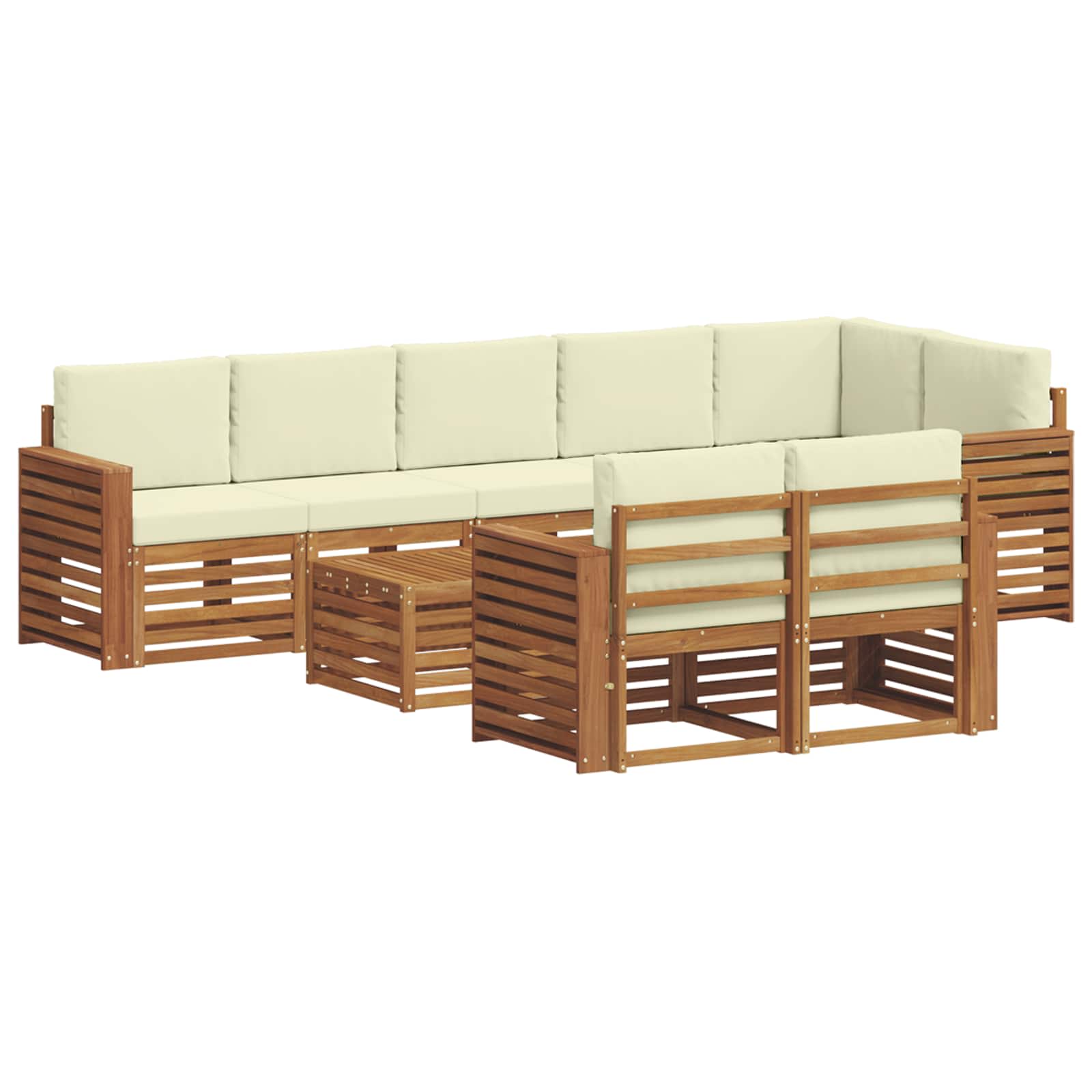 Set divani 9 pcs Naturale e Crema Legno di Acacia Massello | homemem39