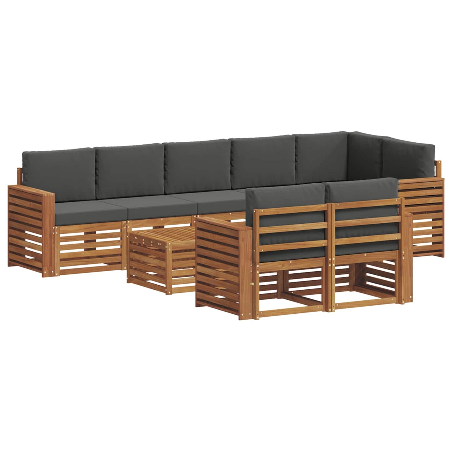 Set divani 9 pcs Naturale e Antracite Legno di Acacia Massello