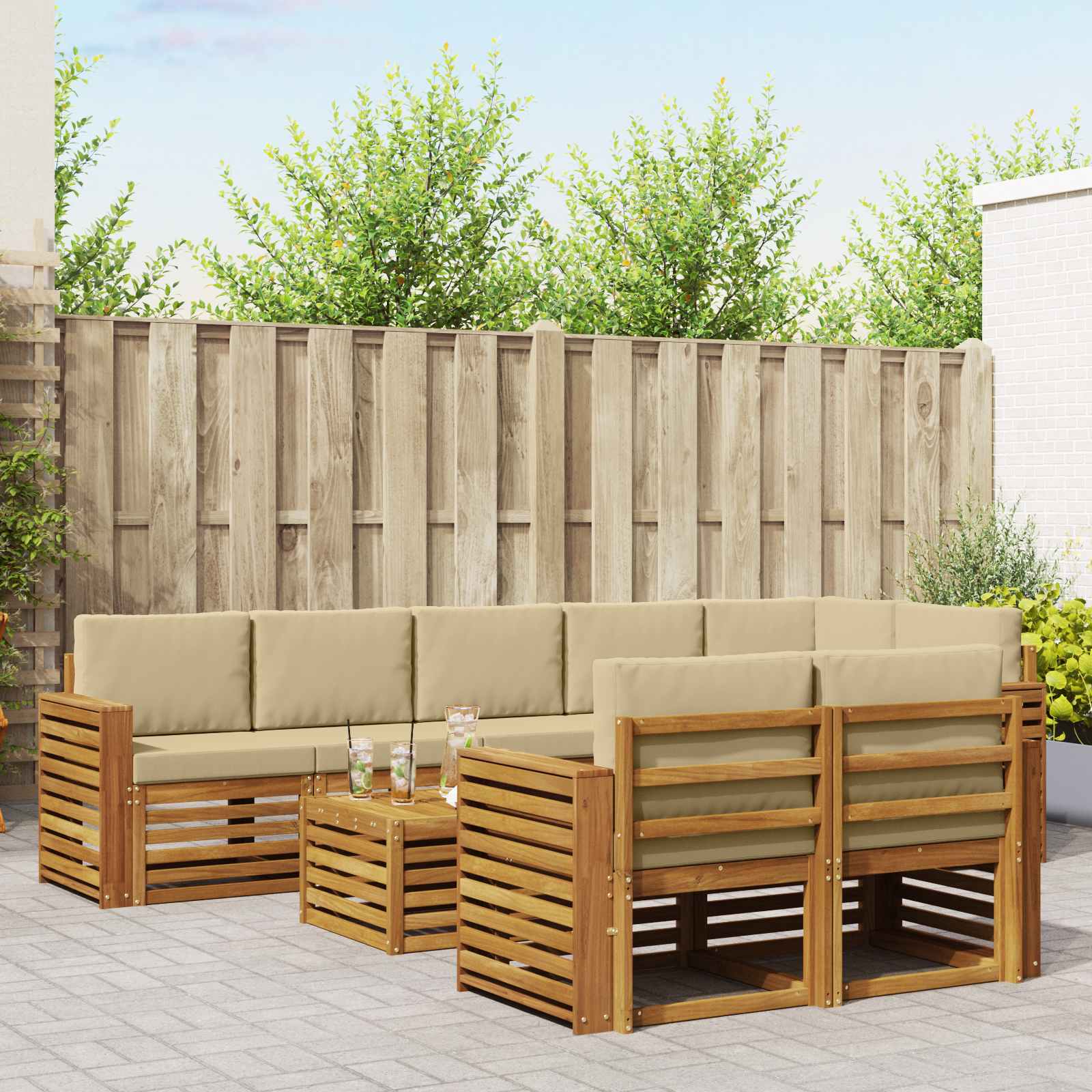 Set divani 9 pcs Naturale e Beige Legno di Acacia Massello | homemem39