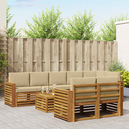 Set divani 9 pcs Naturale e Beige Legno di Acacia Massello | homemem39