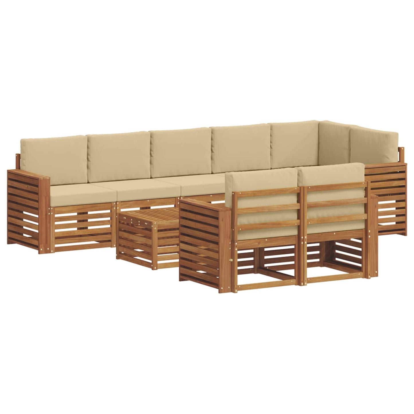 Set divani 9 pcs Naturale e Beige Legno di Acacia Massello | homemem39