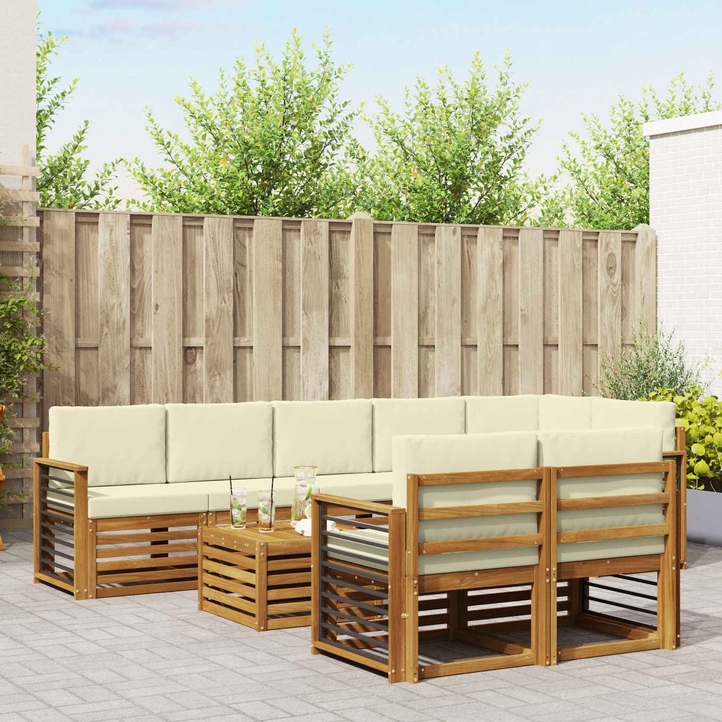 Set divani 9 pcs Naturale e Crema Legno di Acacia Massello