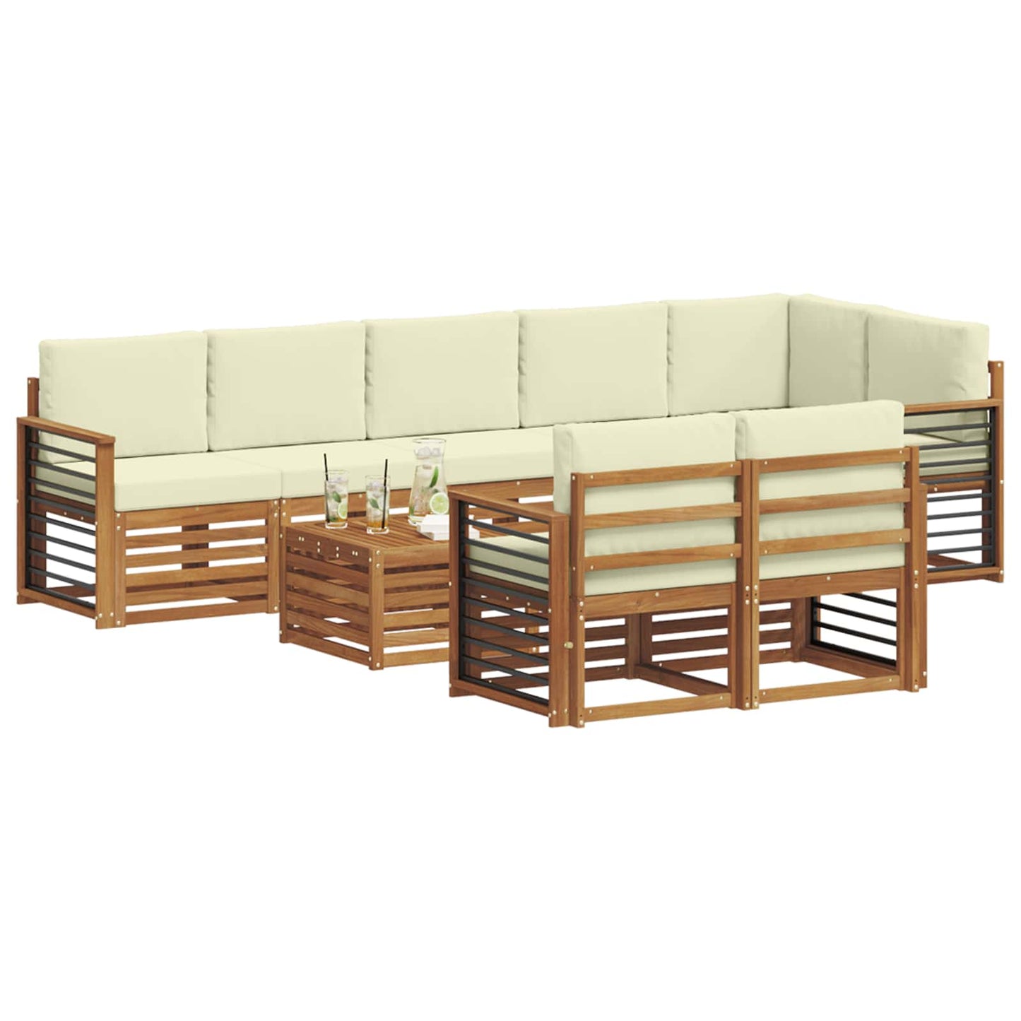 Set divani 9 pcs Naturale e Crema Legno di Acacia Massello