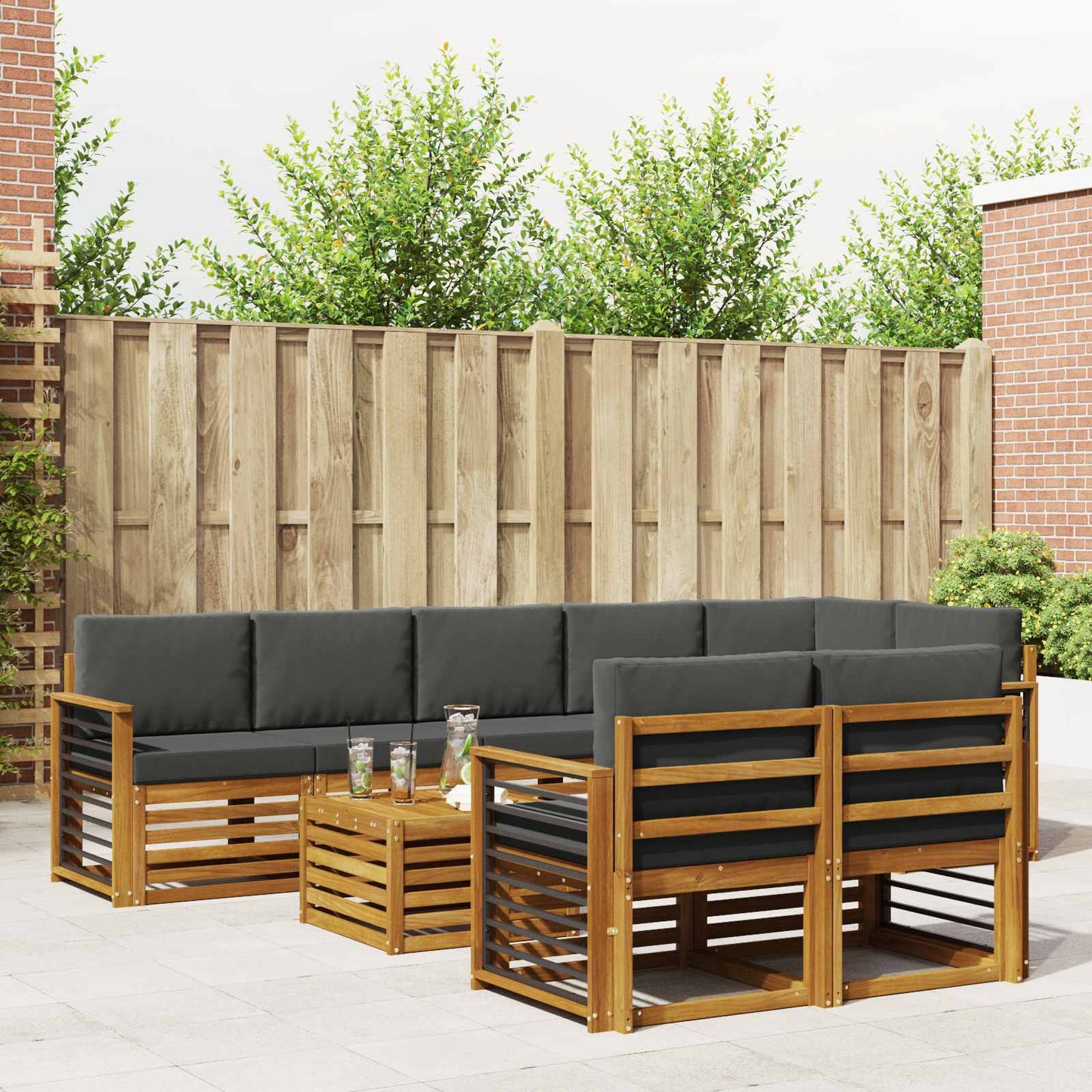 Set divani 9 pcs Naturale e Antracite Legno di Acacia Massello | homemem39