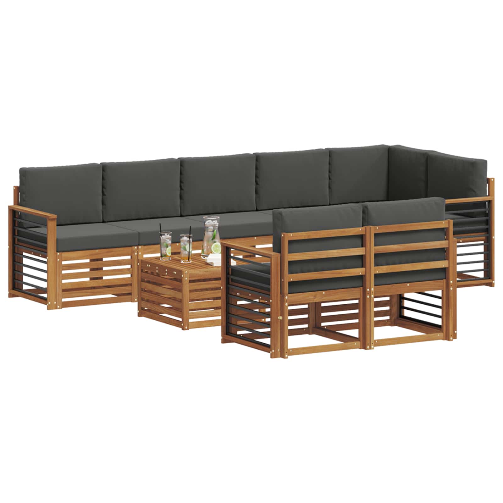Set divani 9 pcs Naturale e Antracite Legno di Acacia Massello | homemem39