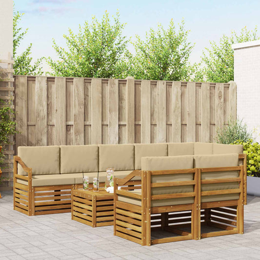 Set divani 9 pcs Naturale e Beige Legno di Acacia Massello